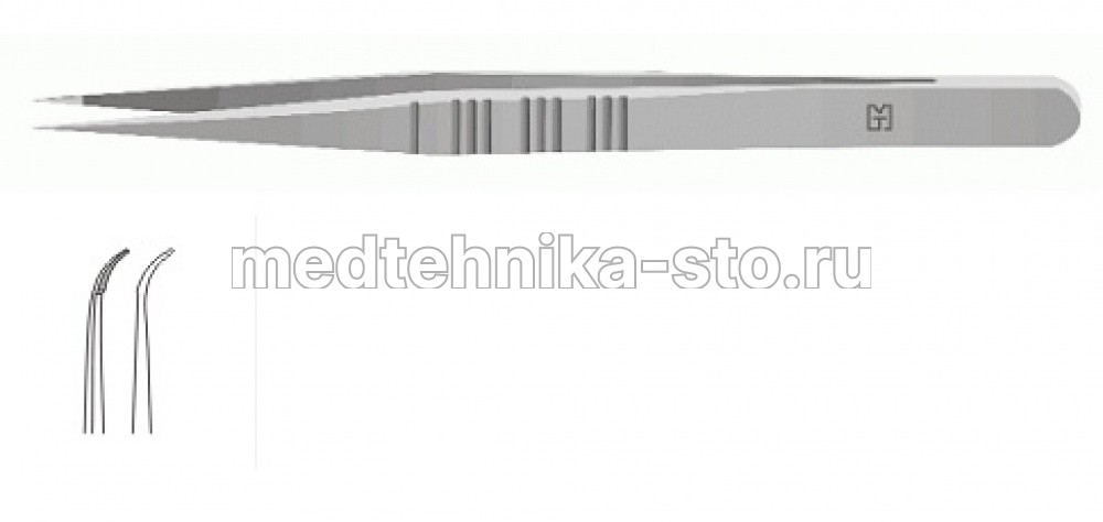 Пинцет м/х изогн. 130 мм, пл.р., р.ч. 0,3 мм, плат.6 мм